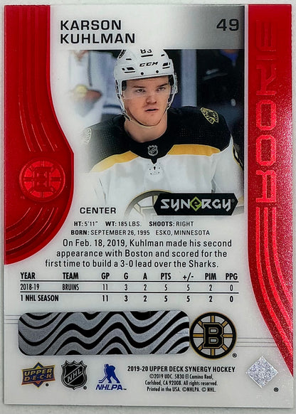 2019-2020 UD Synergy Parallel Rookie Karson Kuhlman #49 [Red] Bounty