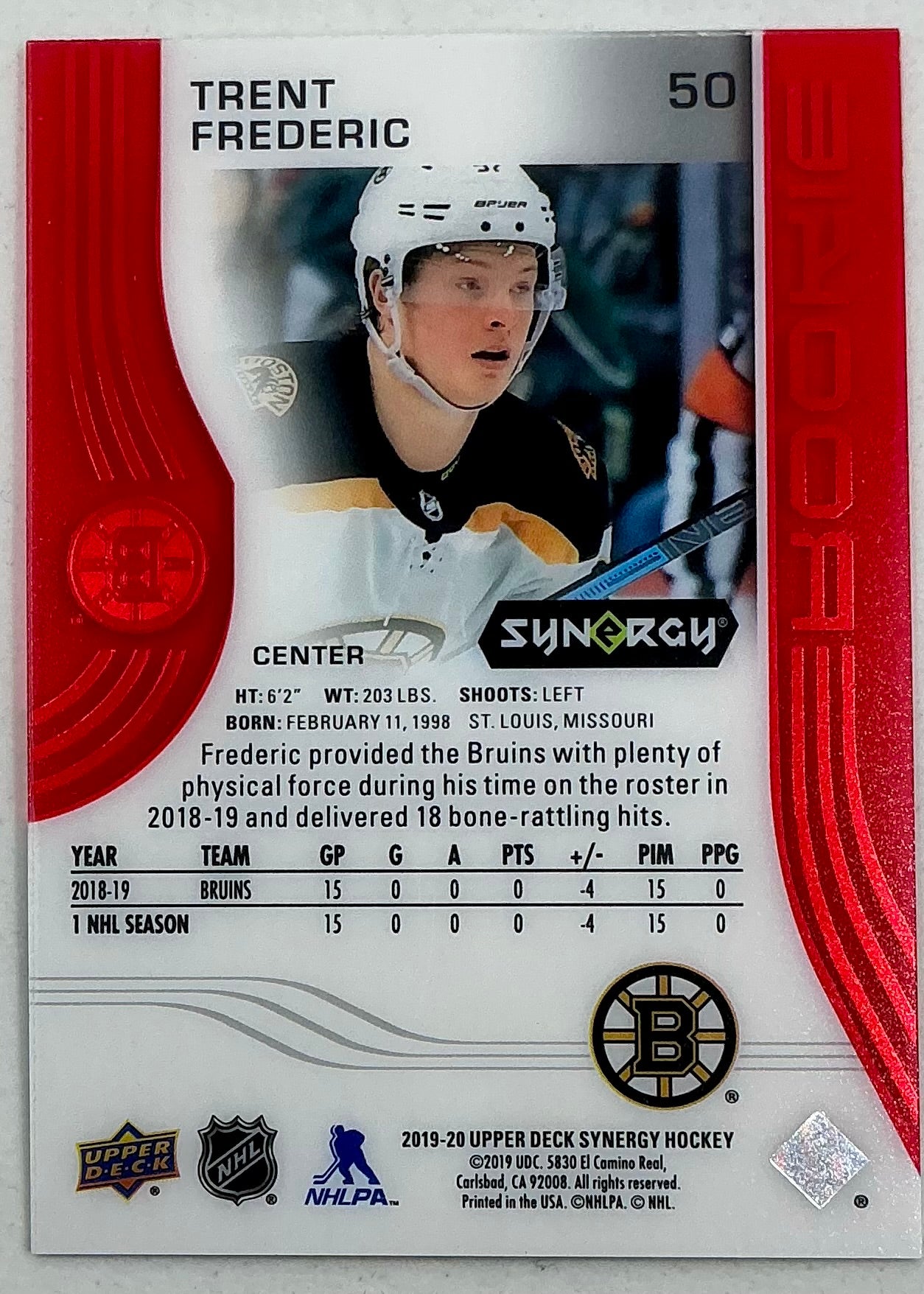 2019-2020 UD Synergy Parallel Rookie Trent Frederic #50 [Red]