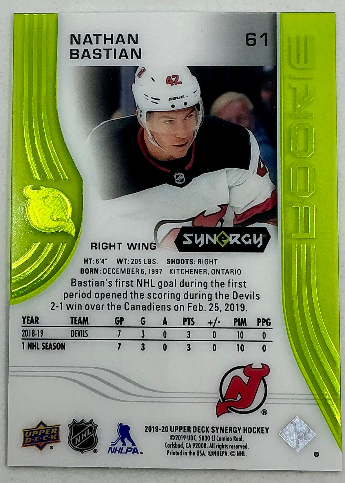 2019-2020 UD Synergy Parallel Rookie Nathan Bastian #61 [Green]