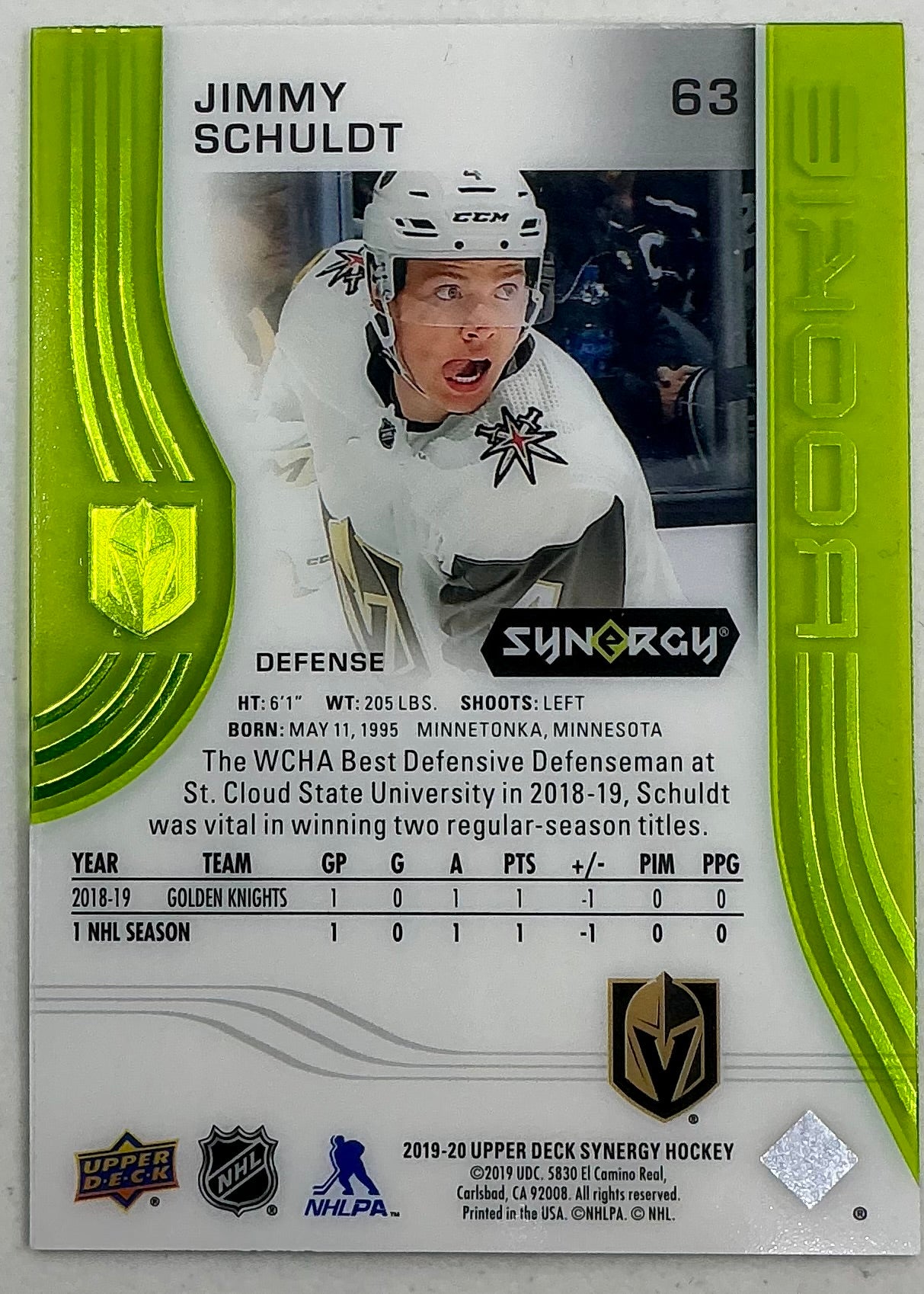 2019-2020 UD Synergy Parallel Rookie Jimmy Schuldt #63 [Green] /199