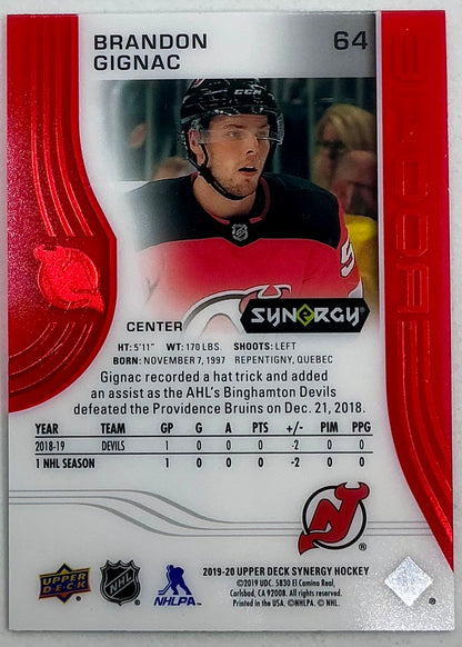 2019-2020 UD Synergy Parallel Rookie Brandon Gignac #64 [Red]