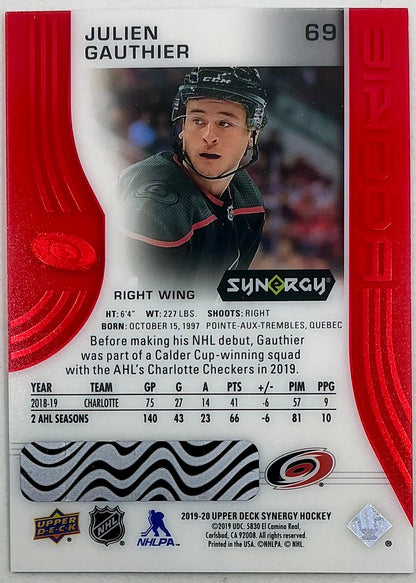 2019-2020 UD Synergy Parallel Rookie Julien Gauthier #69 [Red] Bounty