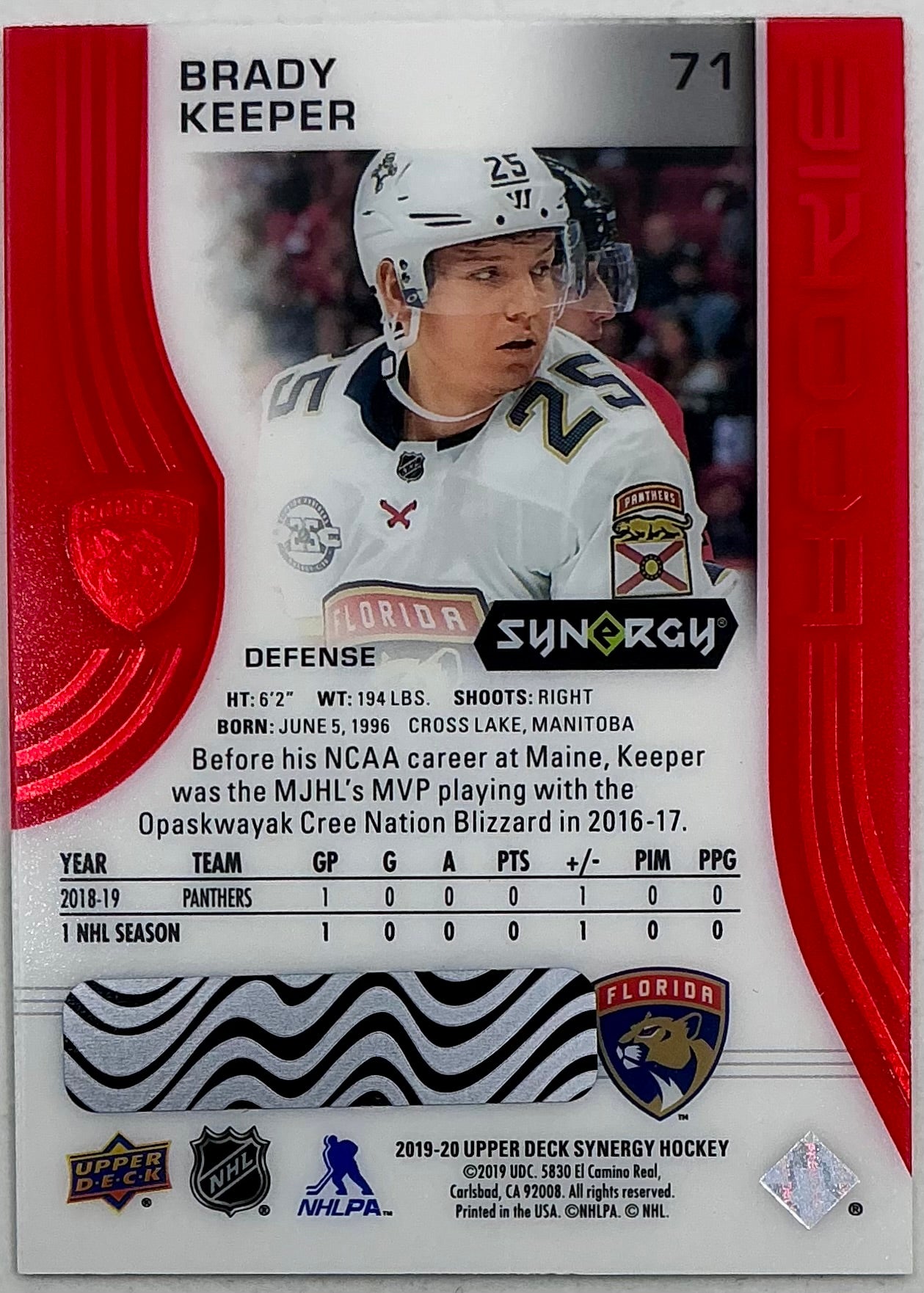 2019-2020 UD Synergy Parallel Rookie Brady Keeper #71 [Red] Bounty