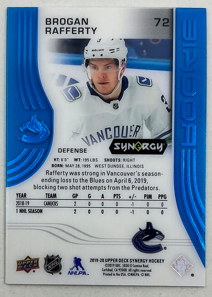 2019-2020 UD Synergy Parallel Rookie Brogan Rafftery #72 [Blue] /399