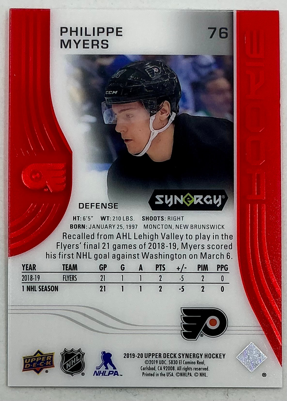 2019-2020 UD Synergy Parallel Rookie Philippe Myers #76 [Red]