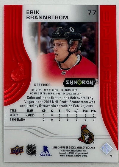 2019-2020 UD Synergy Parallel Rookie Erik Brannstrom #77 [Red] Bounty
