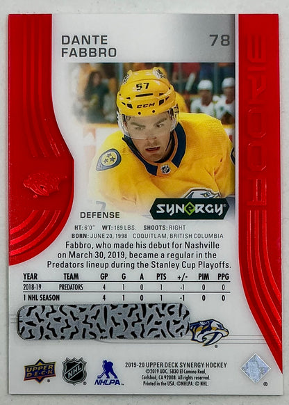 2019-2020 UD Synergy Parallel Rookie Dante Fabbro #78 [Red] Bounty