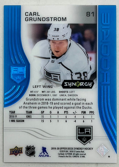2019-2020 UD Synergy Parallel Rookie Carl Grundstrom #81 [Blue] /399