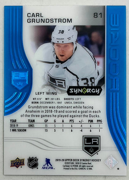 2019-2020 UD Synergy Parallel Rookie Carl Grundstrom #81 [Blue] /399