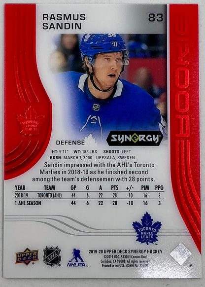 2019-2020 UD Synergy Parallel Rookie Rasmus Sandin #83 [Red]