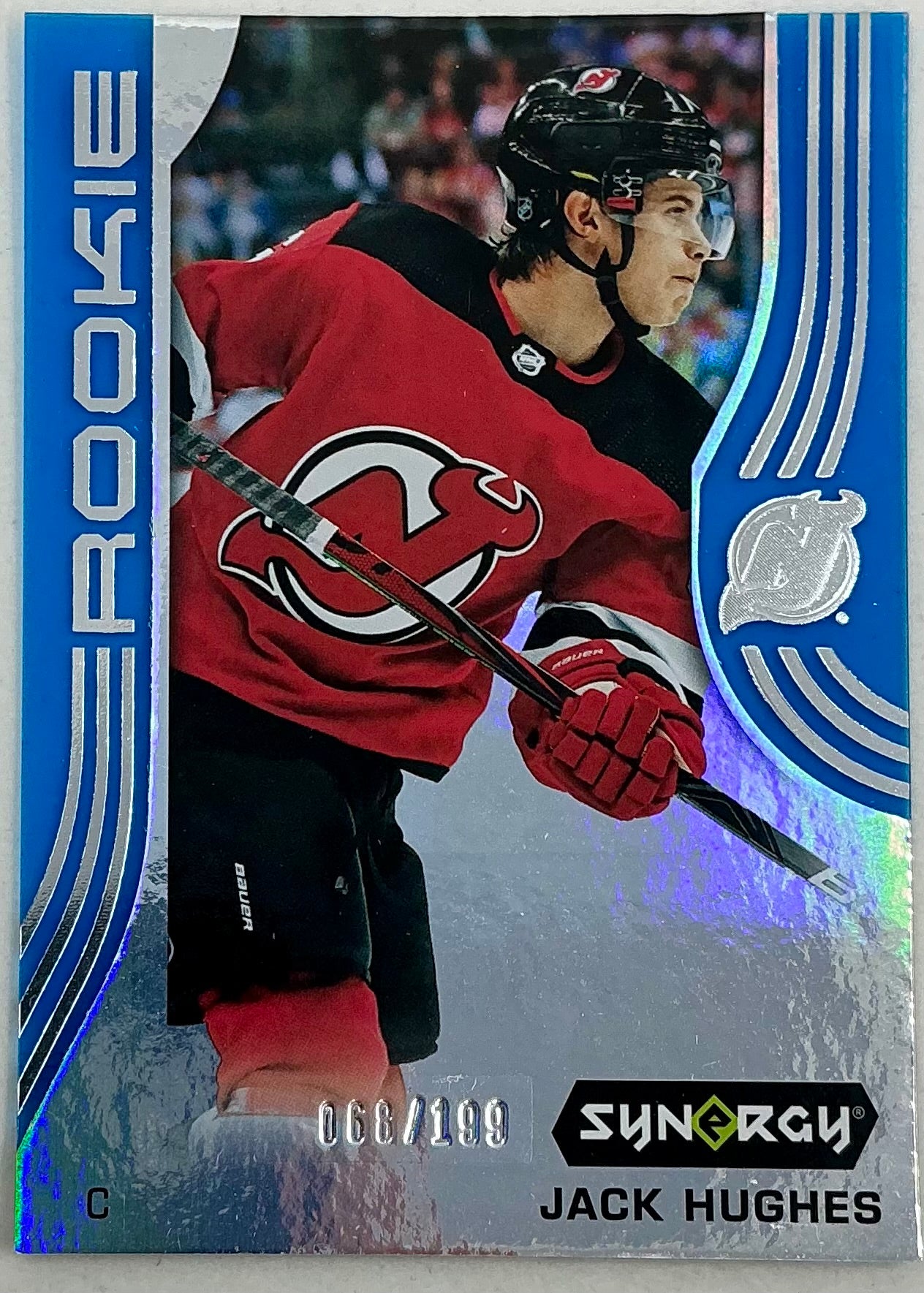 2019-2020 UD Synergy Parallel Rookie Jack Hughes #100 [Blue] /199