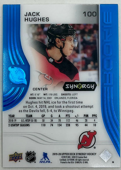 2019-2020 UD Synergy Parallel Rookie Jack Hughes #100 [Blue] /199