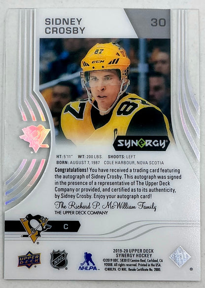 2019-2020 UD Synergy Parallel Rookie Autographed Sidney Crosby #30 [Silver] /19