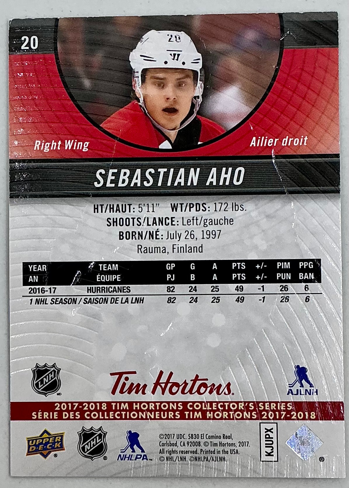 2017-2018 UD Tim Hortons Sebastian Aho #20