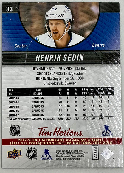 2017-2018 UD Tim Hortons Henrik Sedin #33