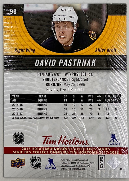 2017-2018 UD Tim Hortons David Pastrnak #98