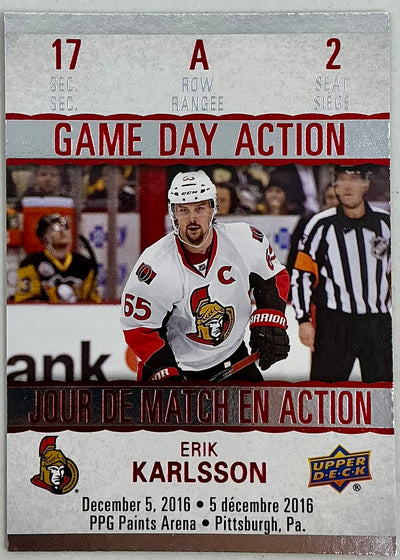 2017-2018 UD Tim Hortons Game Day Action Erik Karlsson GDA-2