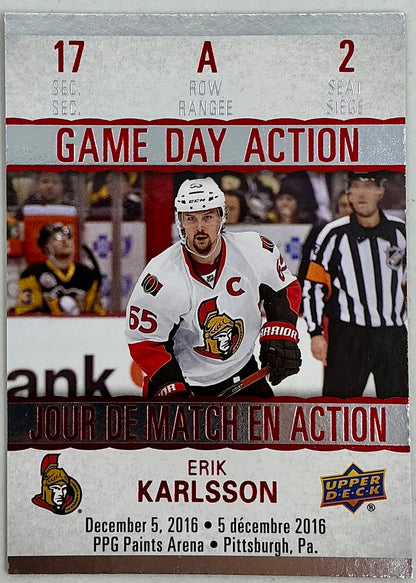 2017-2018 UD Tim Hortons Game Day Action Erik Karlsson GDA-2