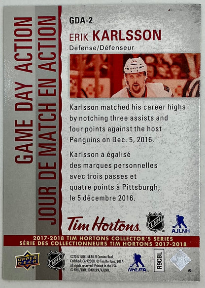 2017-2018 UD Tim Hortons Game Day Action Erik Karlsson GDA-2