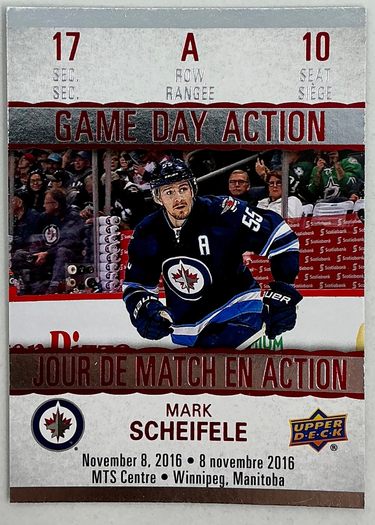 2017-2018 UD Tim Hortons Game Day Action Mark Scheifele GDA-10
