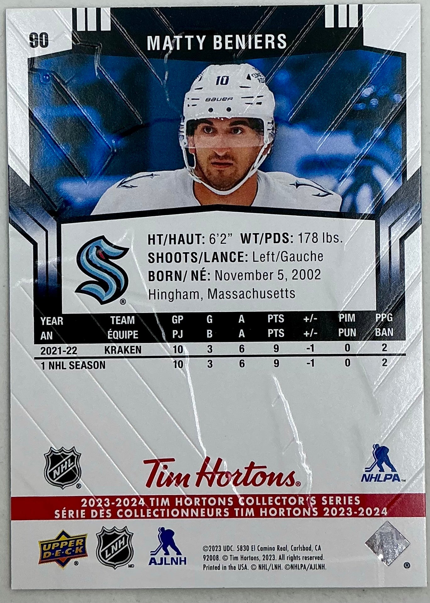 2023-2024 UD Tim Hortons Matty Beniers #90