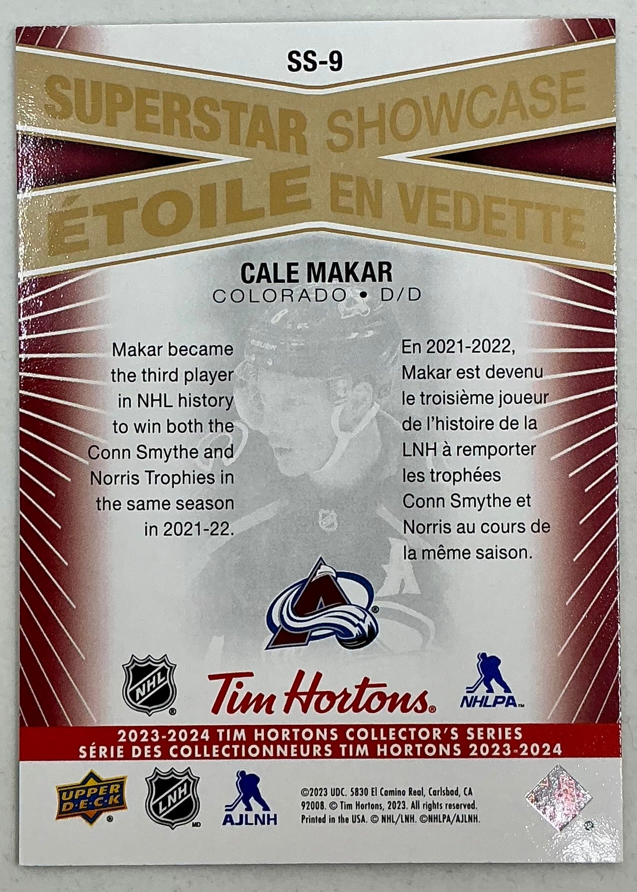 2023-2024 UD Tim Hortons Superstar Showcase Cale Makar SS-9