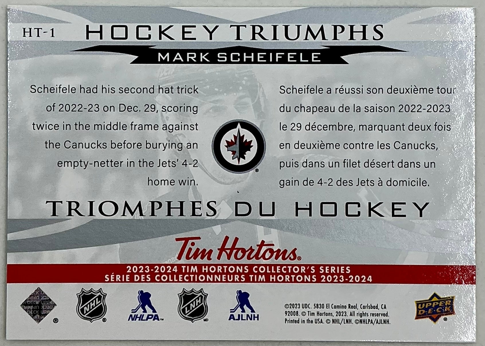 2023-2024 UD Tim Hortons Hockey Triumphs Mark Scheifele HT-1