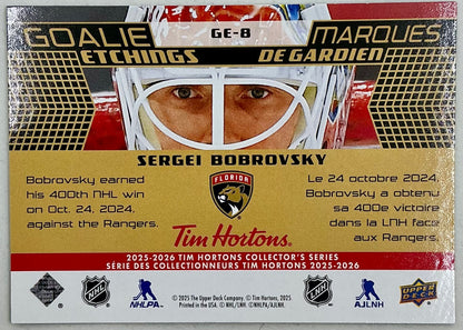 2025-2026 UD Tim Hortons Goalie Etchings Sergei Bobrovsky GE-8
