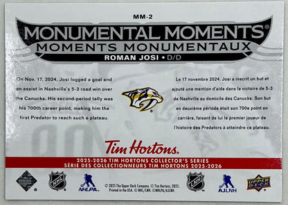2025-2026 UD Tim Hortons Monumental Moments Roman Josi MM-2
