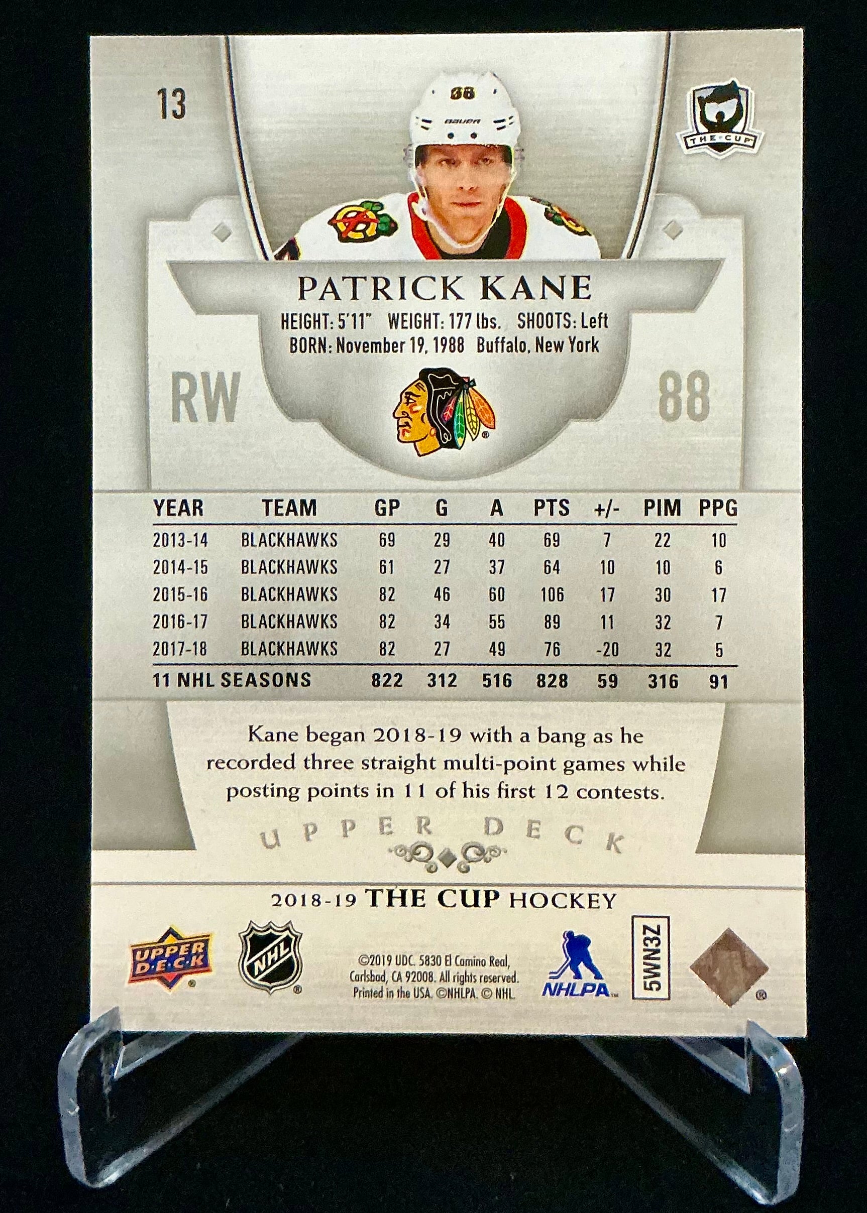 2018-2019 The Cup Patrick Kane Base Set #13/ 249