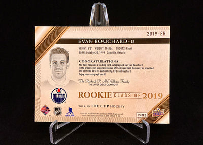 2018-2019 The Cup Rookie Class of 2019 Evan Bouchard Gold Foil Auto /75