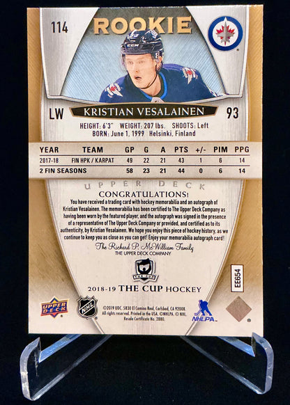 2018-2019 The Cup Rookie Auto Patch Gold Spectrum Kristian Vesalainen /24