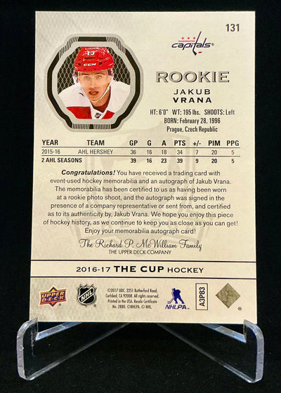2016-2017 The Cup Rookie Auto Patch Jakub Vrana #131 /249