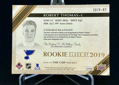 2018-2019 The Cup Rookie Class of 2019 Robert Thomas Gold Foil Auto /75