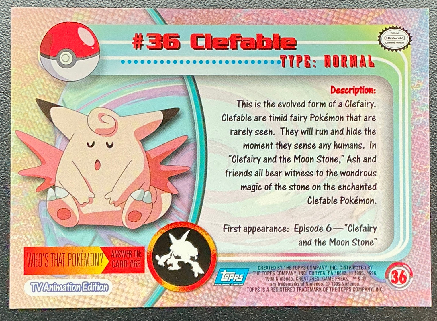 Pokémon Topps Clefable #36 Series 1 (Blue Logo)
