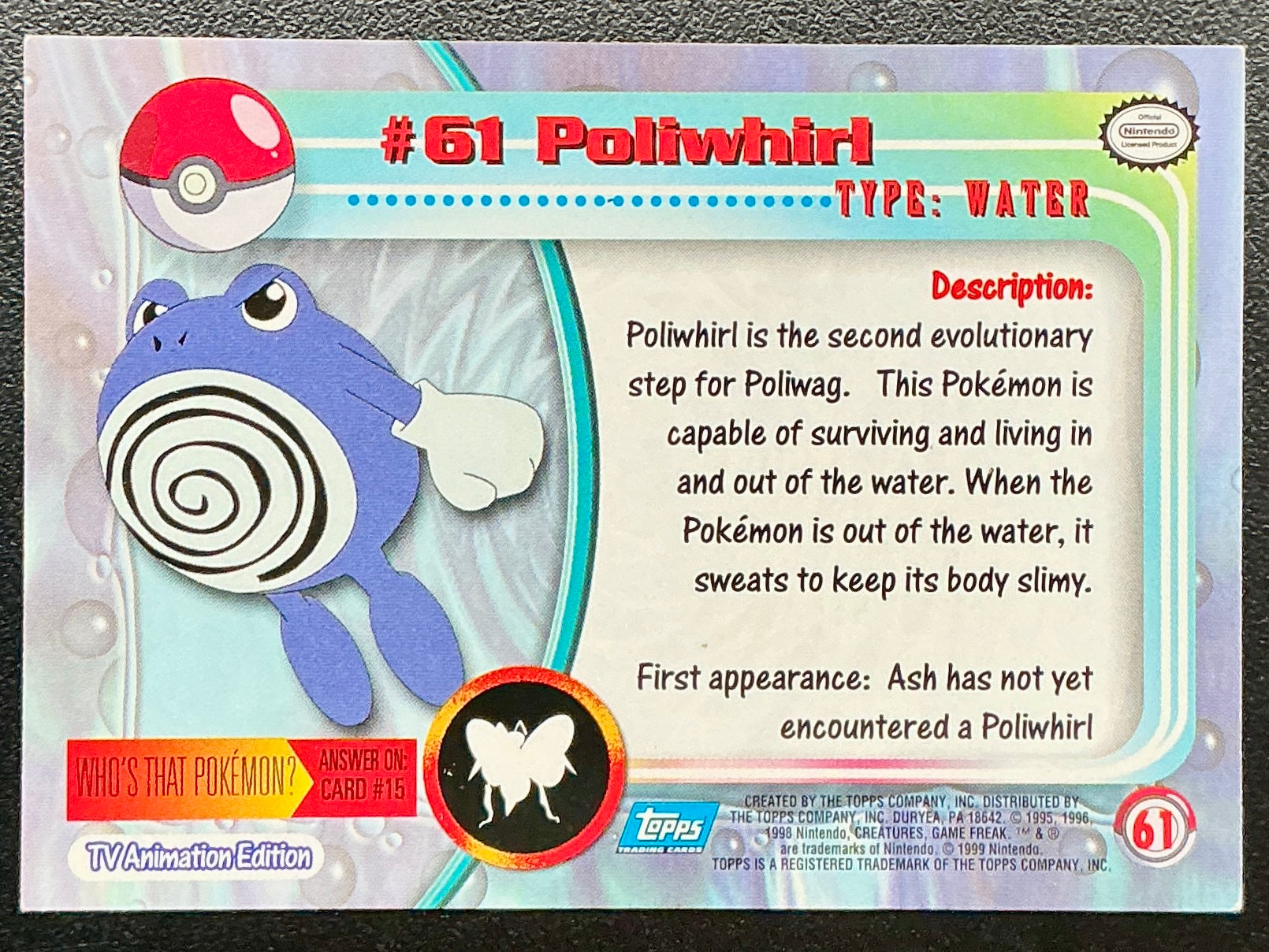 Pokémon Topps Poliwhirl #61 Series 1 (Blue Logo)