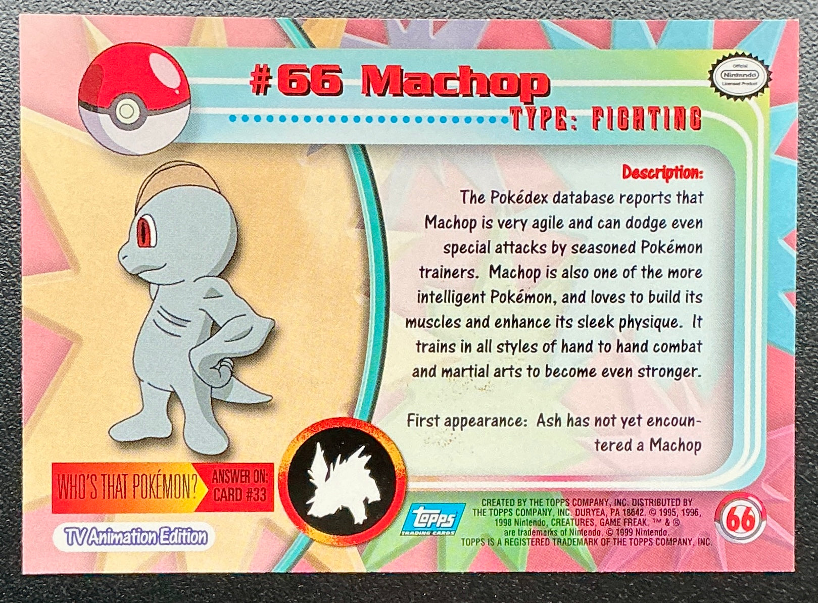 Pokémon Topps Machop #66 Series 1 (Blue Logo)