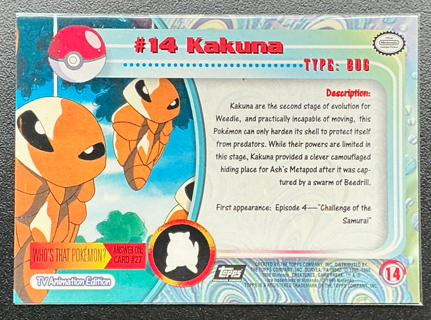 Pokémon Topps Sunrays Foil Kakuna #14 Series 1 (Black Logo)