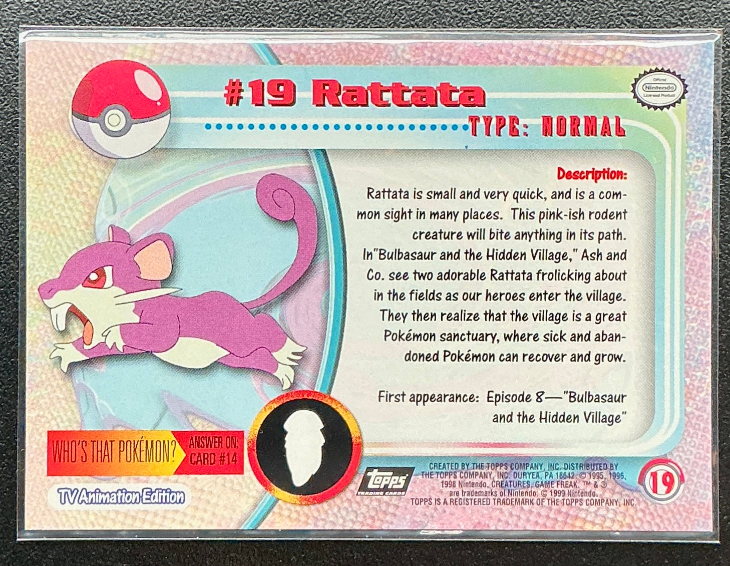 Pokémon Topps Sunrays Foil Ratatta #19 Series 1 (Black Logo)