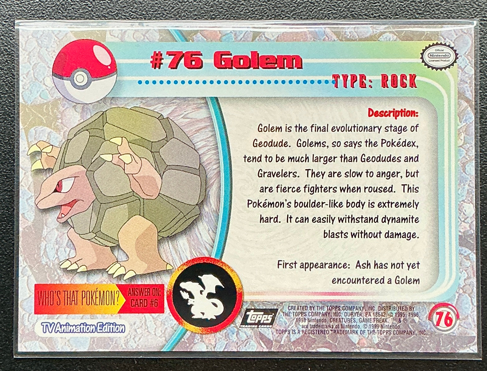 Pokémon Topps Sunrays Foil Golem #76 Series 1 (Black Logo)
