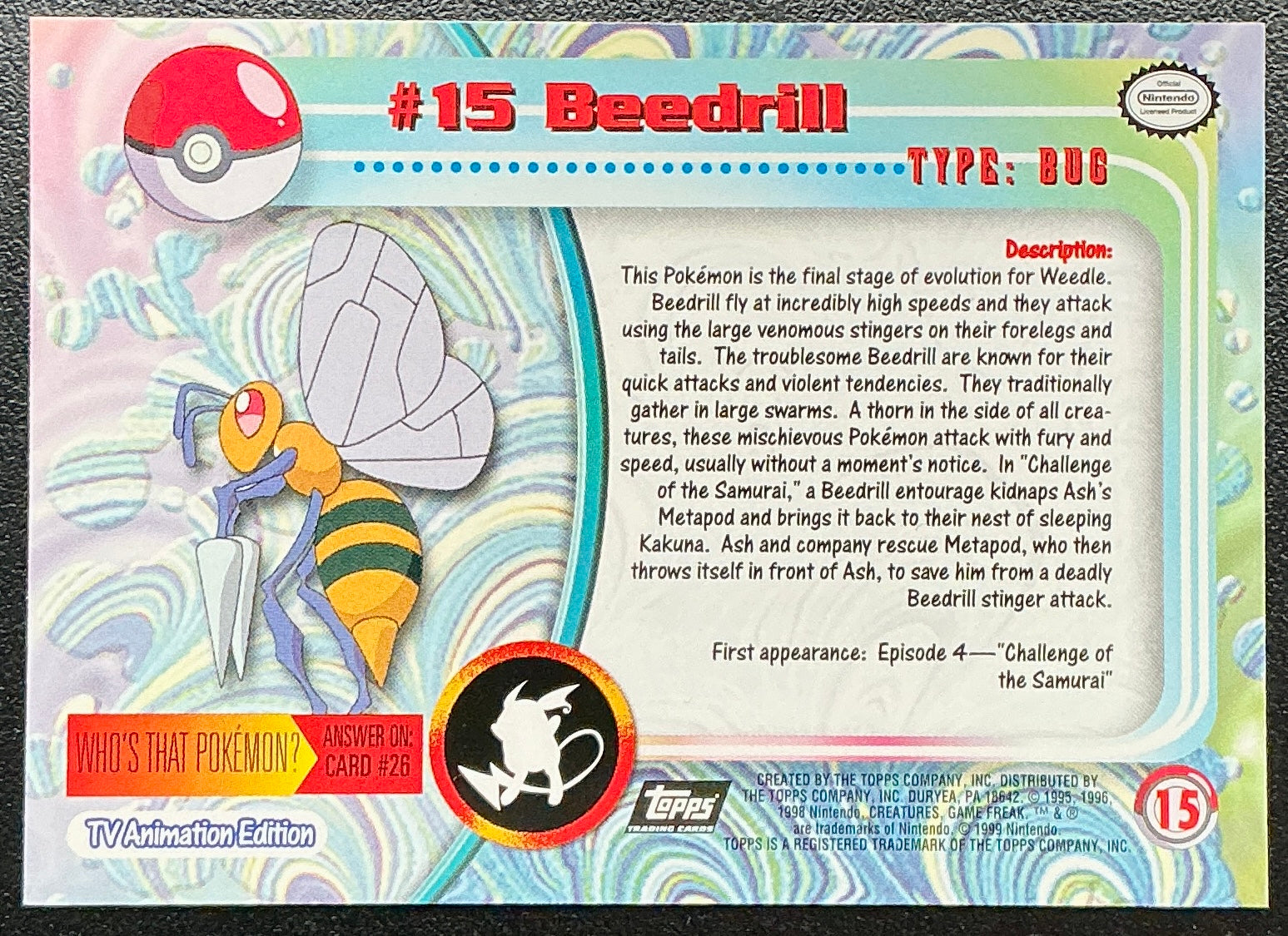 Pokémon Topps Beedrill #15 Series 1 (Black Logo)