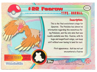 Pokémon Topps Fearow #22 Series 1 (Black Logo)