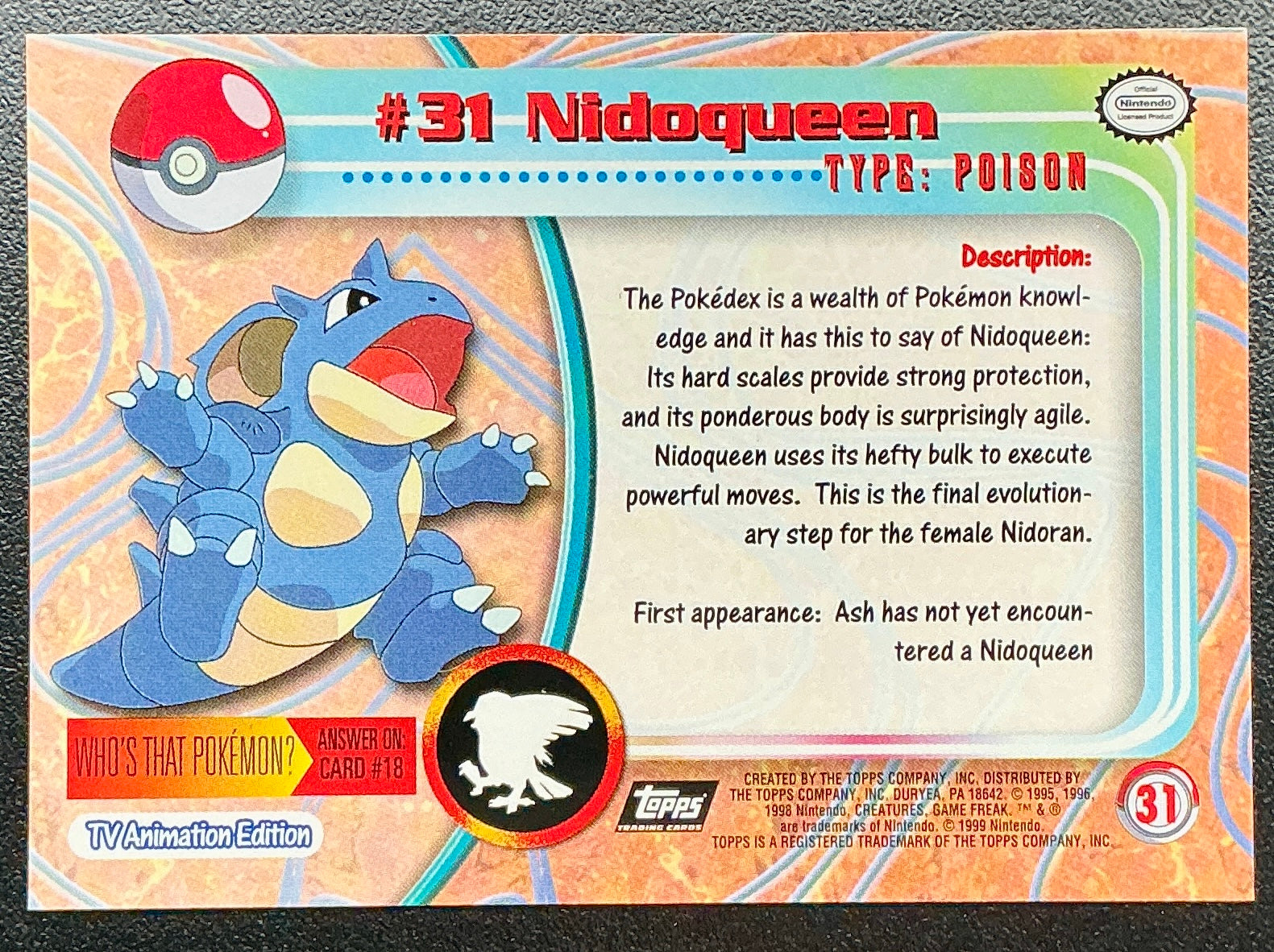 Pokémon Topps Nidoqueen #31 Series 1 (Black Logo)