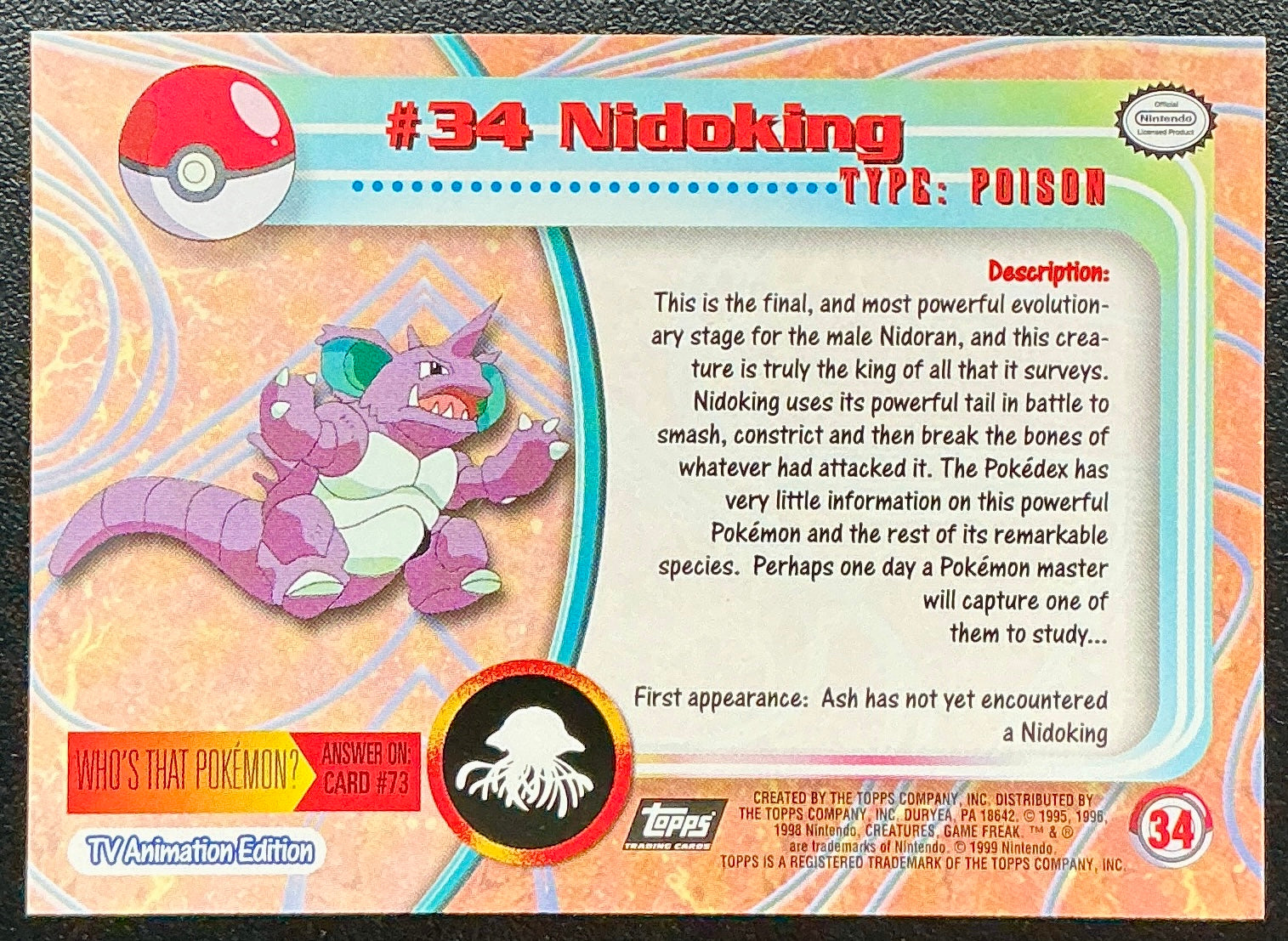 Pokémon Topps Nidoking #34 Series 1 (Black Logo)