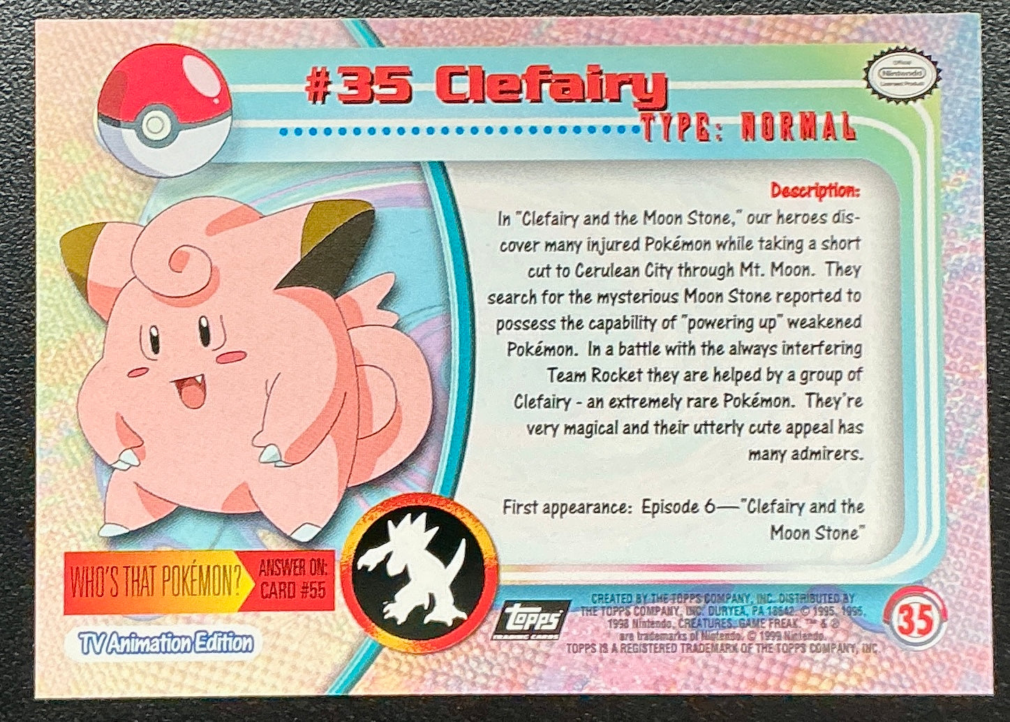 Pokémon Topps Clefairy #35 Series 1 (Black Logo)