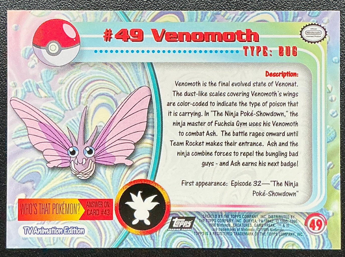 Pokémon Topps Venomoth #49 Series 1 (Black Logo)