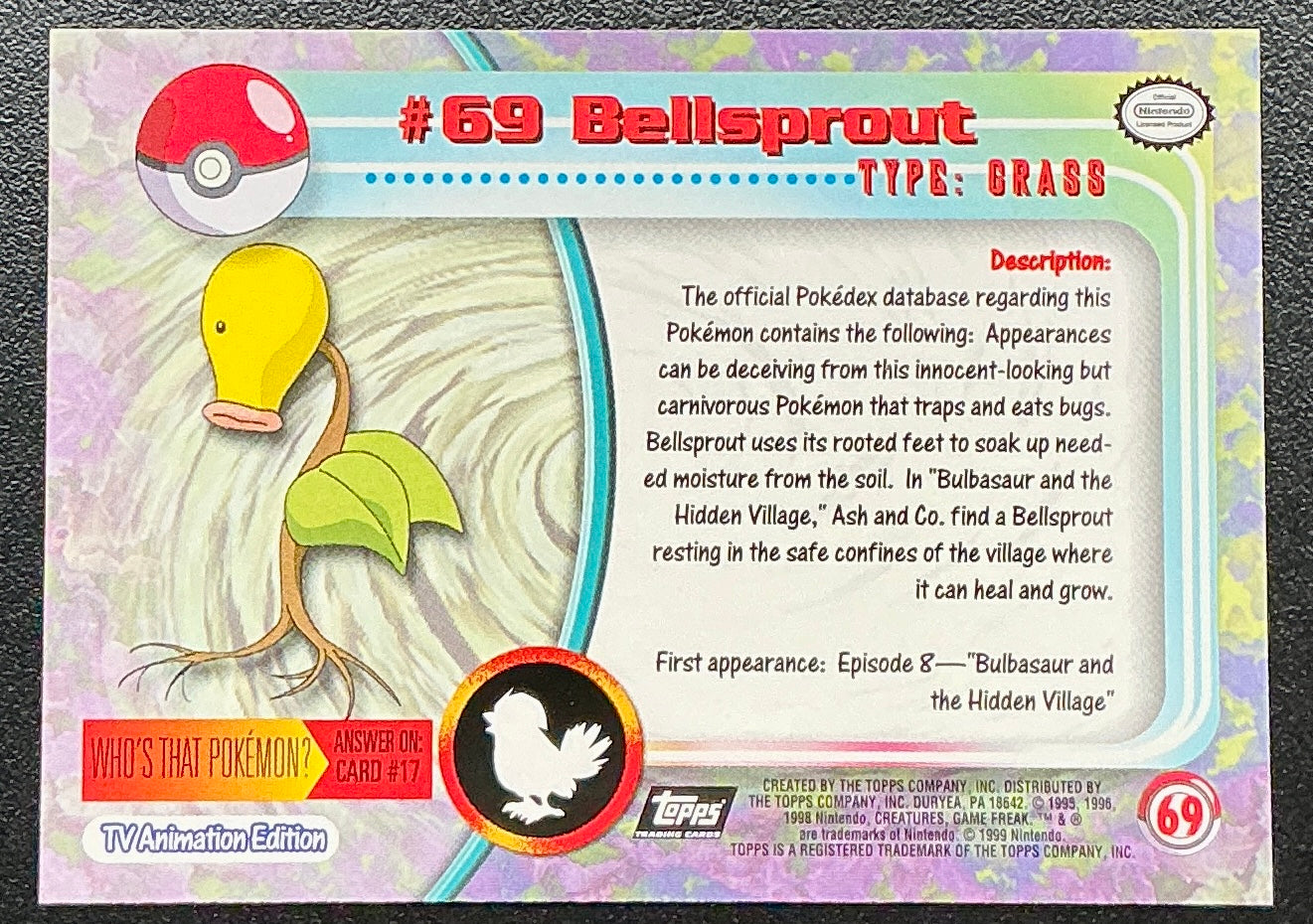 Pokémon Topps Bellsprout #69 Series 1 (Black Logo)