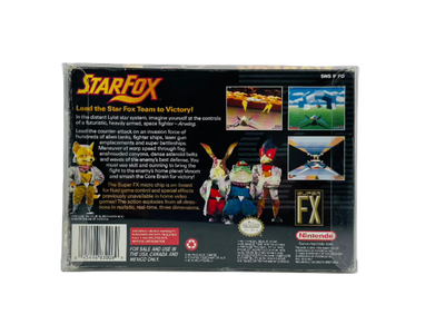 Back cover of Star Fox box for Super Nintendo cartridge.