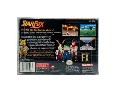 Back cover of Star Fox box for Super Nintendo cartridge.