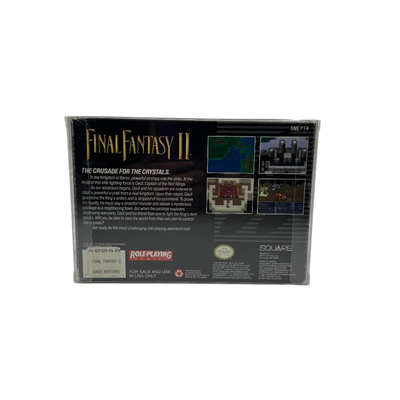 Back of Final Fantasy II game box for Super Nintendo on a transparent background.